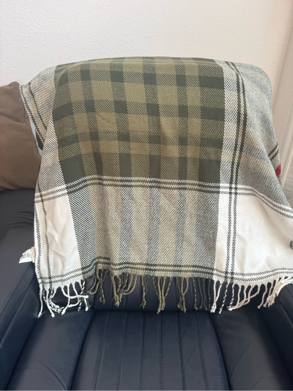 Hearth & Hand with Magnolia Plaid Throw in Olive Green, Red, & Cream - Picture 7 of 10